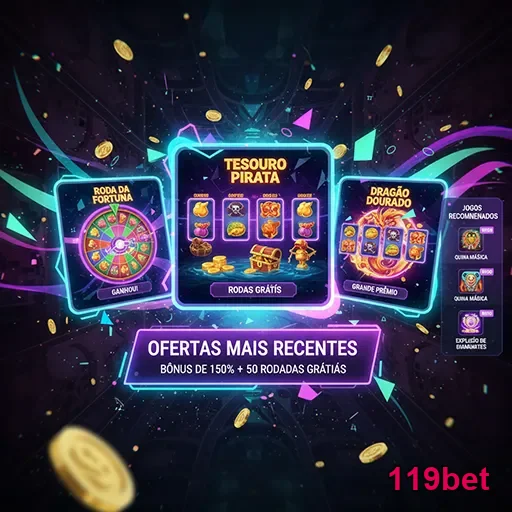 Imagem promocional do site 119bet com destaque para apostas esportivas e descontos especiais